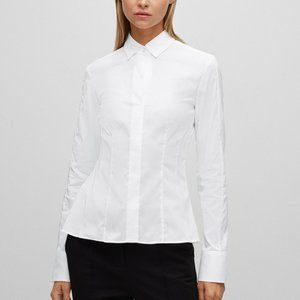 BOSS by Hugo Boss Stretch Cotton Blend Poplin Point Collar Slim Fit Blouse